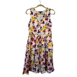 EUC Women’s Blue, Pink & Yellow Floral Banana Republic V-Neck Flowy Dress Size 6